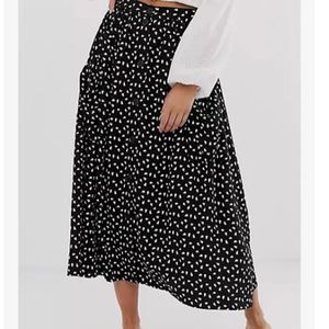 Asos Black White Mono Print Button Front Midi Skirt Size 16